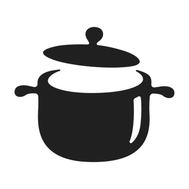 vector black soup pot, kitchen utensils drawing on white background