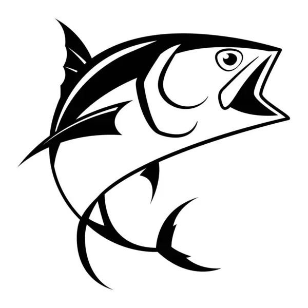 Beyaz Arkaplanda Siyah Ton Balığı Çizimi Stok Vektör