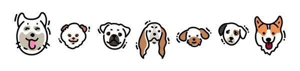 ベクトル犬の頭のドドルのセット — ストックベクタ