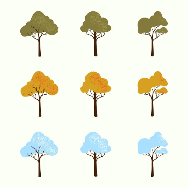 Set Simple Vector Trees Different Seasons Spring Winter Autumn — Stock Vector