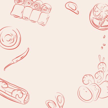 Elle çizilmiş Vietnam yemekleri çizimi, çizgi sanatı