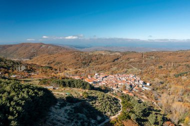Aerial view Drone landscape autumnal mountainous with sun with 