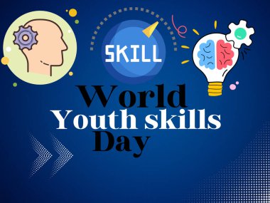 Dünya gençlik becerileri gündüz pankart tasarımı illüstrasyonu. Metinli tebrik kartı, poster ve arkaplan için uygun