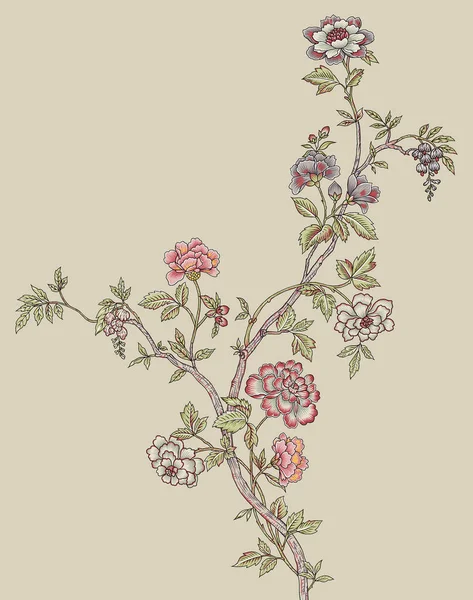 Krásná Květinová Větev Barevnými Módními Květinami Listy Pro Design Oděvů — Stock fotografie