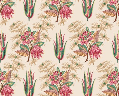 Renkli çiçekleri ve giysi tasarımları için yaprakları olan güzel, soyut bir çiçek tasarımı..