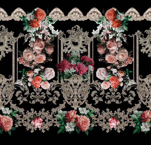 Piękny Abstrakcyjny Kwiatowy Design Kolorowymi Modnymi Kwiatami Liśćmi Projektowania Odzieży — Zdjęcie stockowe
