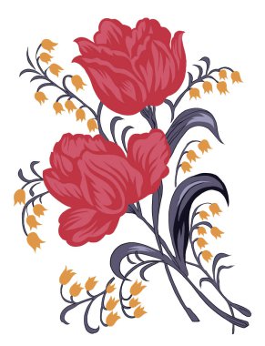 Renkli çiçekleri ve giyim tasarımları için yaprakları olan güzel bir çiçek motifi..  