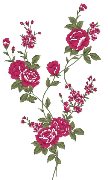 一个美丽的抽象花卉设计与五彩缤纷的流行花和树叶的服装设计 无缝图案与幻想花 天然壁纸 花卉装饰卷曲插图 Paisley打印手绘元素 — 图库照片