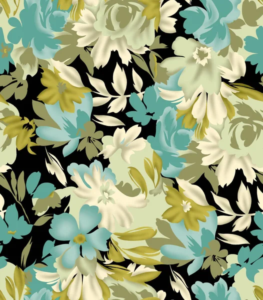 Hermoso Diseño Floral Abstracto Sin Costuras Con Coloridas Flores Hojas —  Fotos de Stock