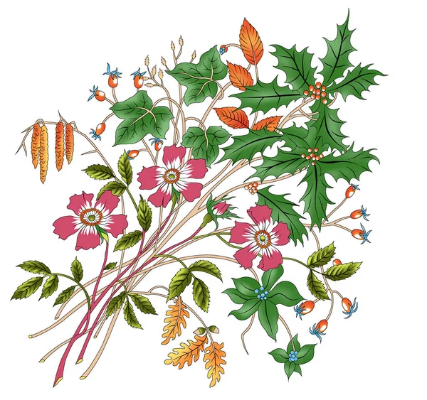 아름다운 추상적 꽃무늬와 유행하는 디자인의 잎들이 아름다운 — 스톡 사진