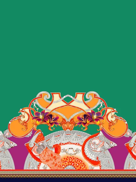Gyönyörű Absztrakt Barokk Design Színes Trendi Virágok Levelek Ruházati Tervezés — Stock Fotó