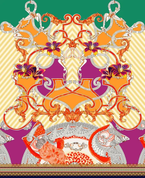 Bel Disegno Astratto Floreale Barocco Misto Con Fiori Foglie Colorati — Foto Stock