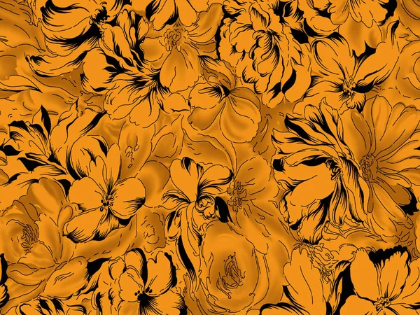 一个美丽无缝的抽象花卉设计与五彩缤纷的流行花和树叶的服装设计 — 图库照片