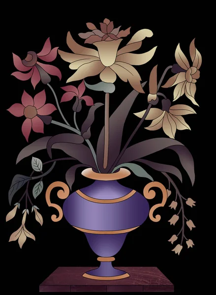 アパレルデザインのためのカラフルな流行の花や葉を持つ美しい抽象的な花のデザイン — ストック写真
