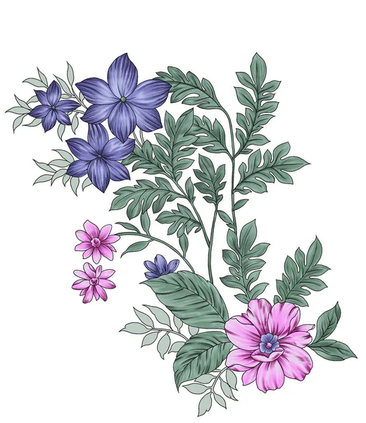Piękny Abstrakcyjny Kwiatowy Wzór Kolorowymi Modnymi Kwiatami Liśćmi Projektowania Odzieży — Zdjęcie stockowe