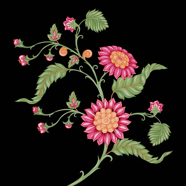アパレルデザインのためのカラフルな流行の花や葉を持つ美しい抽象的な花のデザイン — ストック写真