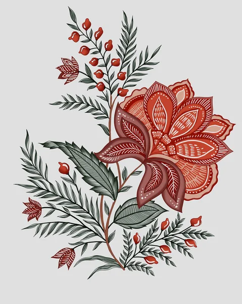 A beautiful abstract floral design with colourful trendy flowers and leaves for apparel design. floral motif, floral illustration, Floral composition,