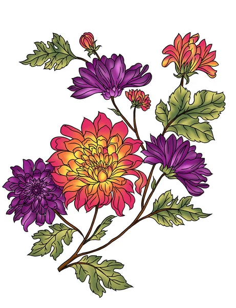 Ein Wunderschönes Abstraktes Blumenmuster Mit Farbenfrohen Trendigen Blumen Und Blättern — Stockfoto