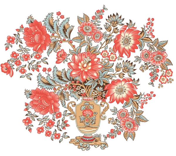 一个美丽的抽象花卉设计与五彩缤纷的流行花和树叶的服装设计 花卉图解 花卉构图 — 图库照片