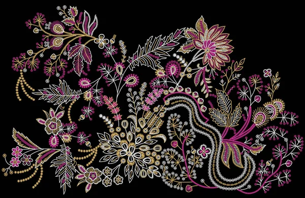 Smukt Abstrakt Blomsterdesign Med Farverige Trendy Blomster Blade Til Tøjdesign - Stock-foto