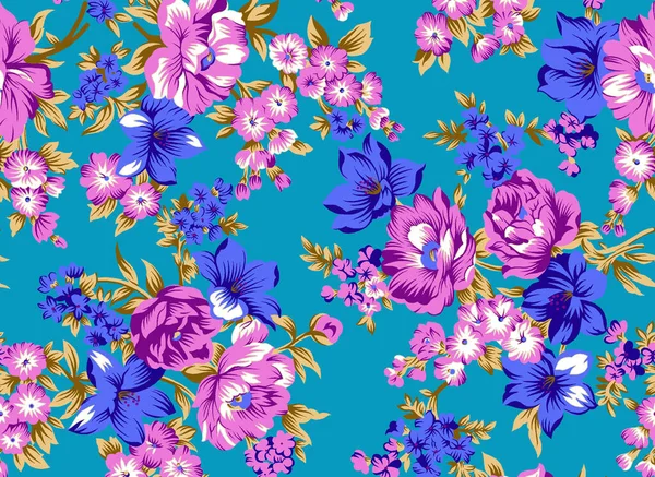一个美丽的抽象无缝花卉设计与五彩缤纷的流行花和树叶的服装设计 花卉图解 花卉构图 — 图库照片