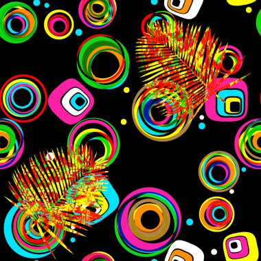 Renkli çiçekleri ve giyim tasarımı için yaprakları olan güzel, soyut bir çiçek tasarımı. Çiçek motifi, çiçek çizimi, çiçek kompozisyonu., 