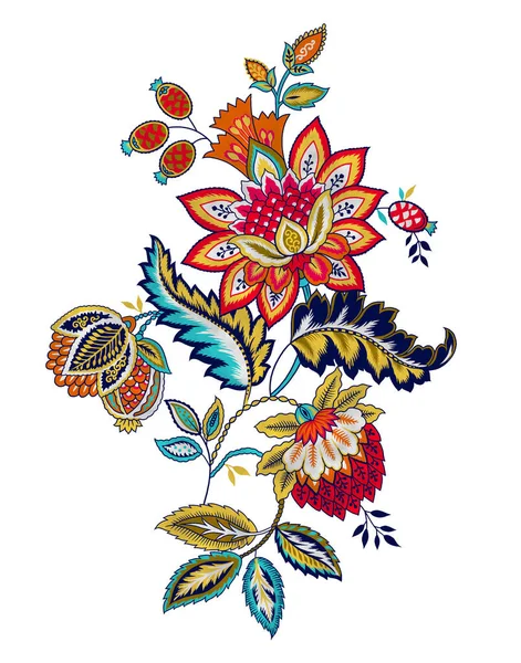 Красивый Цветочный Дизайн Разноцветными Трехцветными Цветами Листьями Дизайна Барочный Узор — стоковое фото