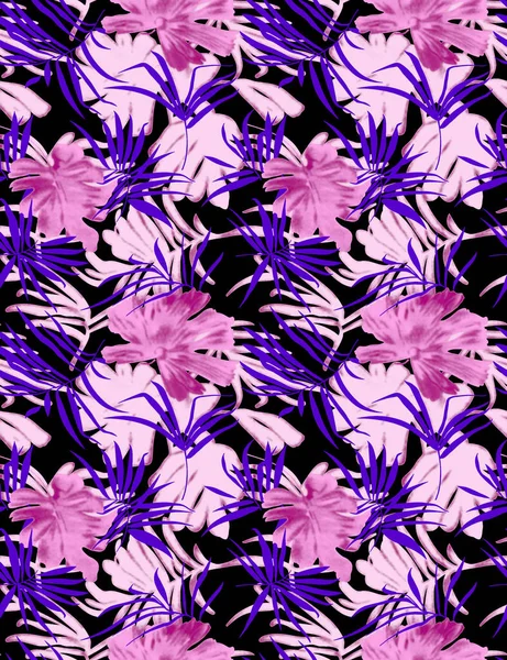 Een Prachtige Abstracte Bloemdessin Met Kleurrijke Trendy Bloemen Bladeren Voor — Stockfoto