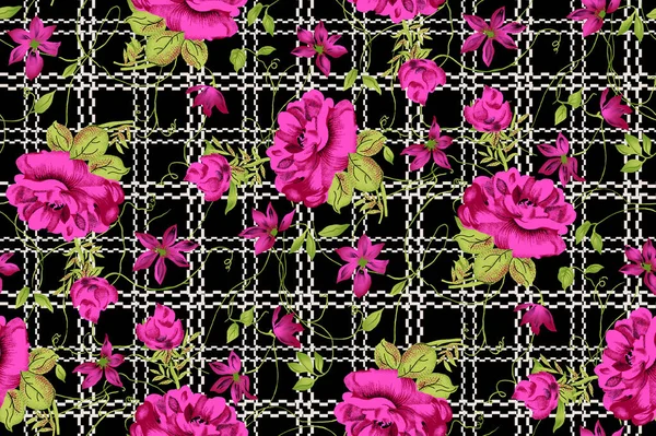 Krásný Abstraktní Bezešvý Květinový Design Barevnými Módními Květinami Listy Pro — Stock fotografie