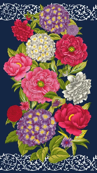 一个美丽的抽象花卉设计 五颜六色的流行花卉和树叶的服装设计 — 图库照片
