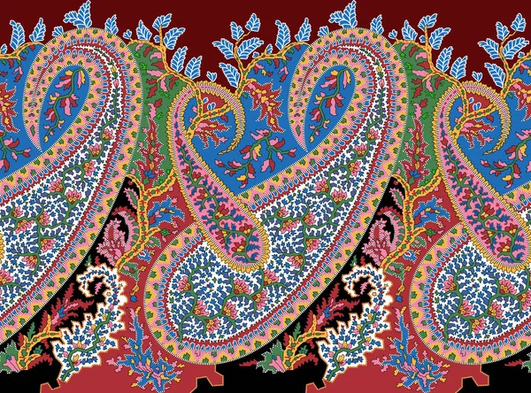 Vacker Abstrakt Blommig Paisley Design Med Färgglada Trendiga Blommor Och — Stockfoto