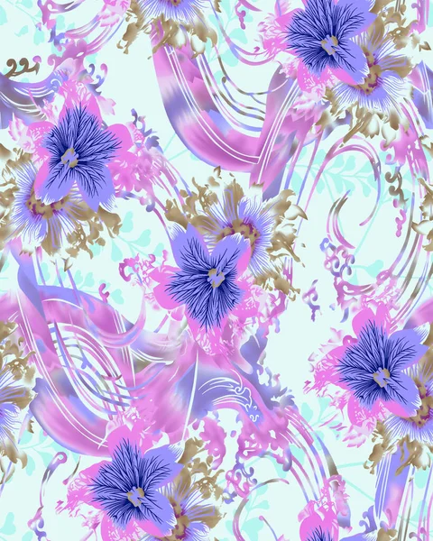 Een Prachtige Abstracte Bloemdessin Met Kleurrijke Trendy Bloemen Bladeren Voor — Stockfoto