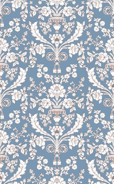 Renkli çiçekleri ve giyim tasarımı için yaprakları olan güzel, soyut bir çiçek tasarımı. Çiçek motifi, çiçek çizimi, çiçek kompozisyonu., 