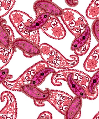 Renkli çiçekleri ve giyim tasarımı için yaprakları olan güzel, soyut bir çiçek tasarımı. Çiçek motifi, çiçek çizimi, çiçek kompozisyonu., 