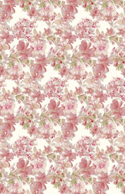 Renkli çiçekleri ve giyim tasarımı için yaprakları olan güzel, soyut bir çiçek tasarımı. Çiçek motifi, çiçek çizimi, çiçek kompozisyonu., 