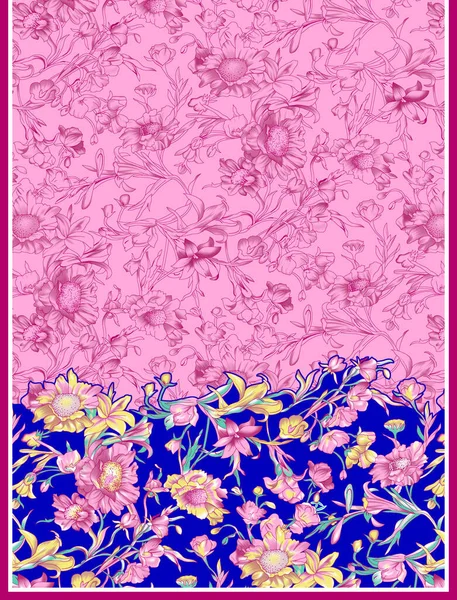 Piękny Abstrakcyjny Kwiatowy Wzór Kolorowymi Modnymi Kwiatami Pozostawia Projektowania Odzieży — Zdjęcie stockowe