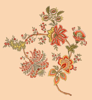 Renkli çiçekleri ve yaprakları olan güzel, soyut bir çiçek tasarımı. Fantezi çiçekleri, doğal duvar kağıtları, çiçek desenleri, kıvrımlı resimler.