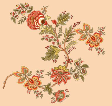 Renkli çiçekleri ve yaprakları olan güzel, soyut bir çiçek tasarımı. Fantezi çiçekleri, doğal duvar kağıtları, çiçek desenleri, kıvrımlı resimler.