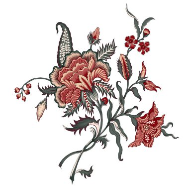 Renkli çiçekleri ve yaprakları olan güzel, soyut bir çiçek tasarımı. Fantezi çiçekleri, doğal duvar kağıtları, çiçek desenleri, kıvrımlı resimler.