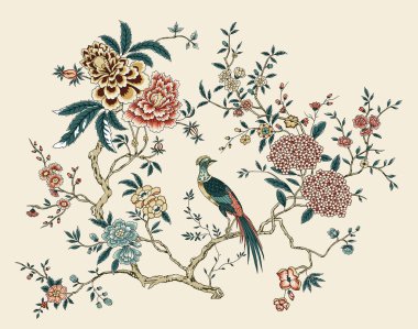 Renkli çiçekleri ve yaprakları olan güzel, soyut bir çiçek tasarımı. Fantezi çiçekleri, doğal duvar kağıtları, çiçek desenleri, kıvrımlı resimler.