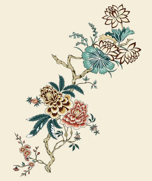 Ein Wunderschönes Abstraktes Blumenmuster Mit Farbenfrohen Trendigen Blüten Und Blättern — Stockfoto