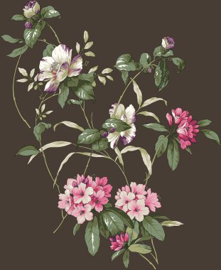 Çiçek ve yapraklı güzel, soyut bir çiçek tasarımı. Fantezi çiçekleri, doğal duvar kağıtları, çiçek desenleri, kıvrımlı resimler.