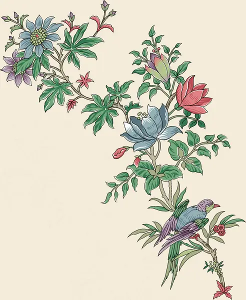 カラフルなトレンディな花と葉で美しい抽象的な花のデザイン ファンタジーの花 自然な壁紙 花の装飾のカールのイラスト ペイズリープリント手描き要素 ストックフォト