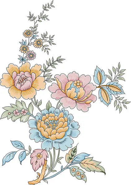 カラフルなトレンディな花と葉で美しい抽象的な花のデザイン ファンタジーの花 自然な壁紙 花の装飾のカールのイラスト ペイズリープリント手描き要素 ストック写真