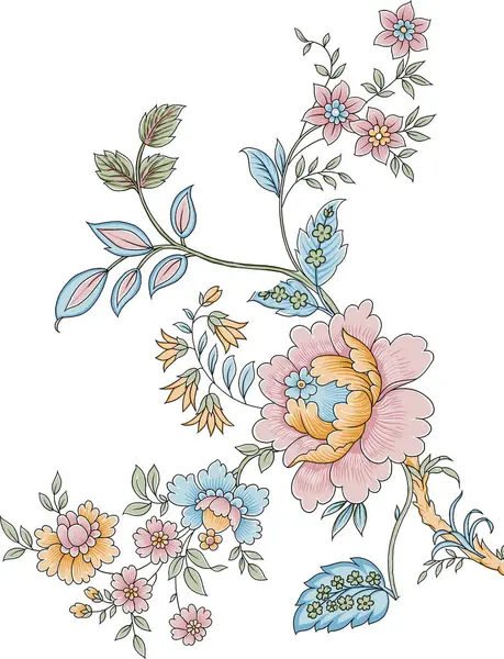 カラフルなトレンディな花と葉で美しい抽象的な花のデザイン ファンタジーの花 自然な壁紙 花の装飾のカールのイラスト ペイズリープリント手描き要素 ストック画像