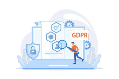 GDPR ve siber güvenlik, gizli veritabanı. Genel veri koruma düzenlemesi, kişisel bilgi kontrolü, tarayıcı kurabiye izni kavramı. düz vektör modern illüstrasyon