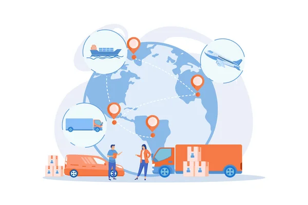 Sklep Internetowy Towary Przesyłka Międzynarodowa Globalny System Transportowy Światowa Logistyka — Wektor stockowy