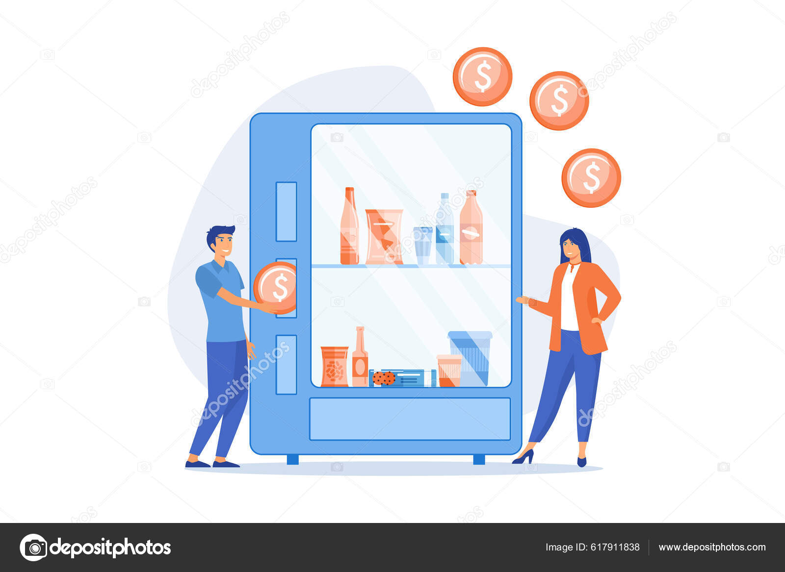 Consumer Inserts Dollar Coin Vending Machine Buys Snacks Drink Vending