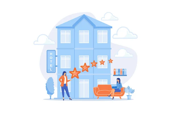 Business people with rating stars for design hotel architecture and interior. Design hotel, modern architecture, unique interior decoration concept. flat vector modern illustration