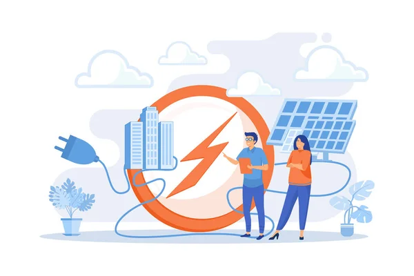 Les Hommes Affaires Utilisent Des Panneaux Solaires Pour Produire Électricité — Image vectorielle
